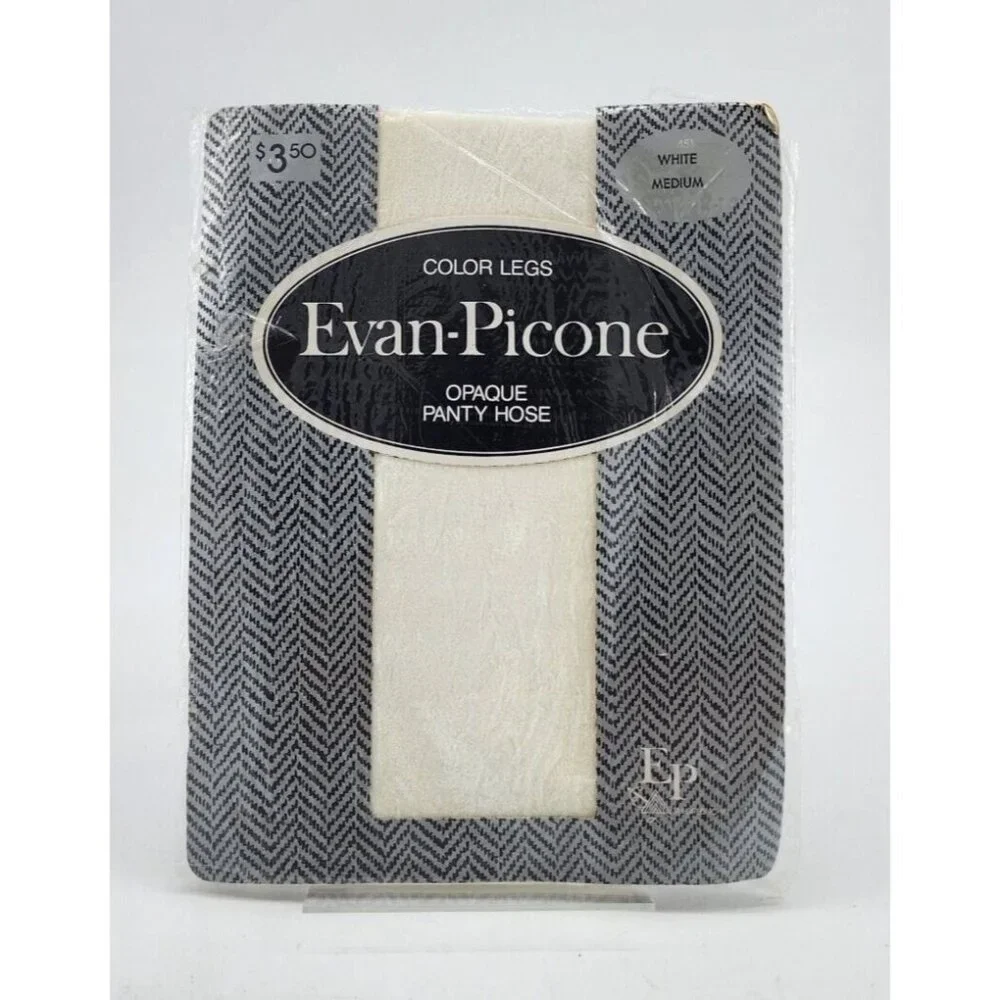 Vtg Evan Picone Color Legs Opaque Pantyhose 100% Nylon Hoisery 451 White‎ Size M